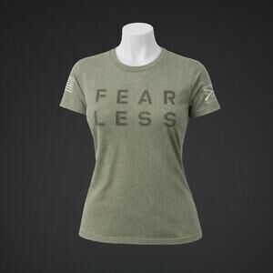 Large Slim Fit Grunt Style Fear Less Women's Army Green Training T-Shirt